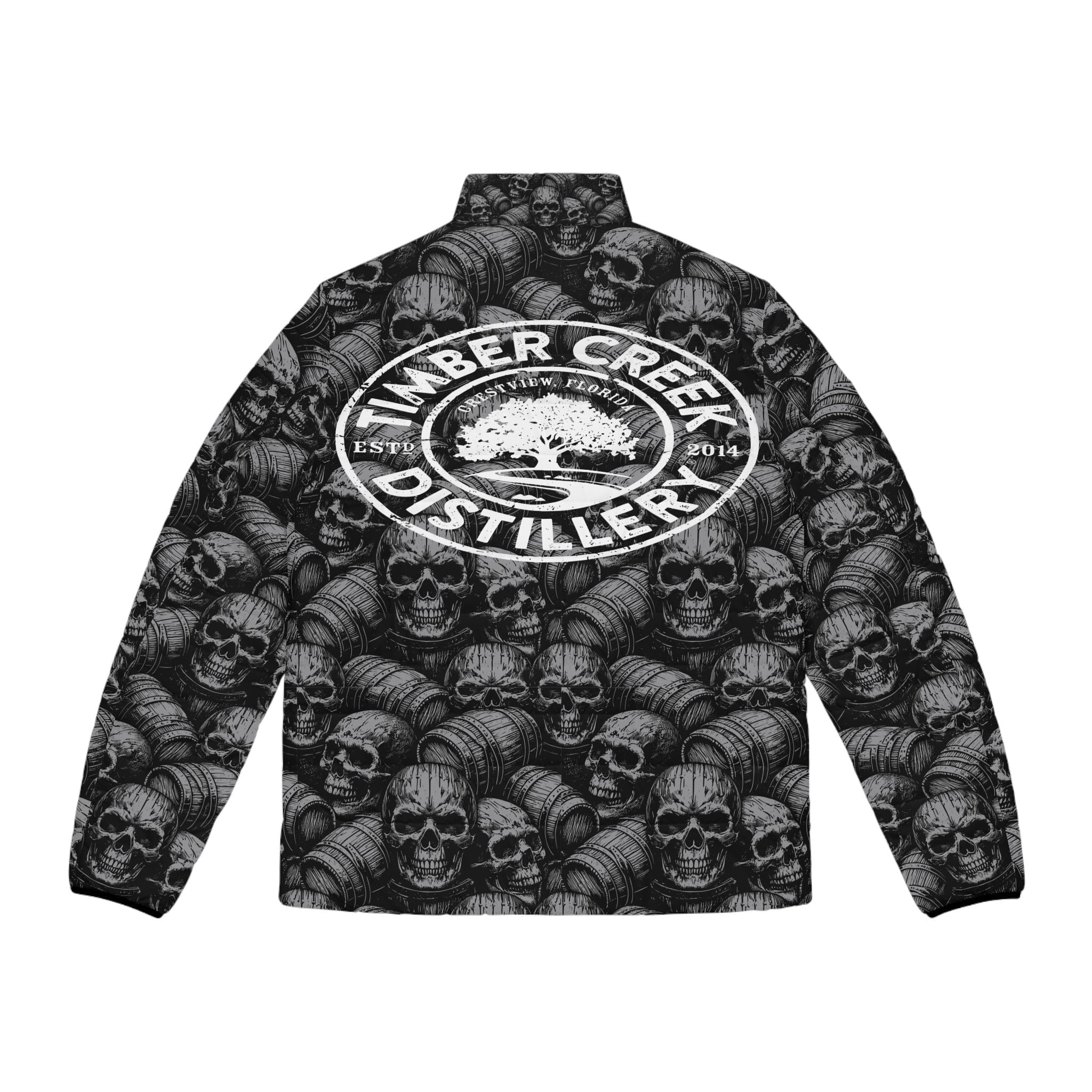 Black skull and barrel Puffer Jacket